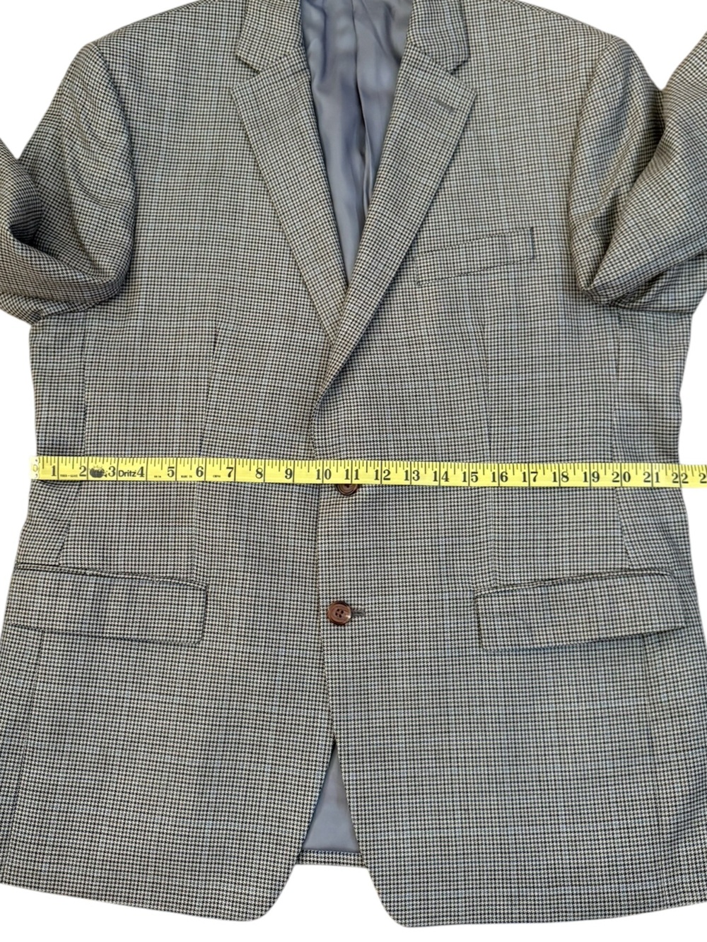 Lauren Ralph Lauren 44R Silk Wool Houndstooth Blazer Sport Coat Gray Blue - Picture 10 of 16